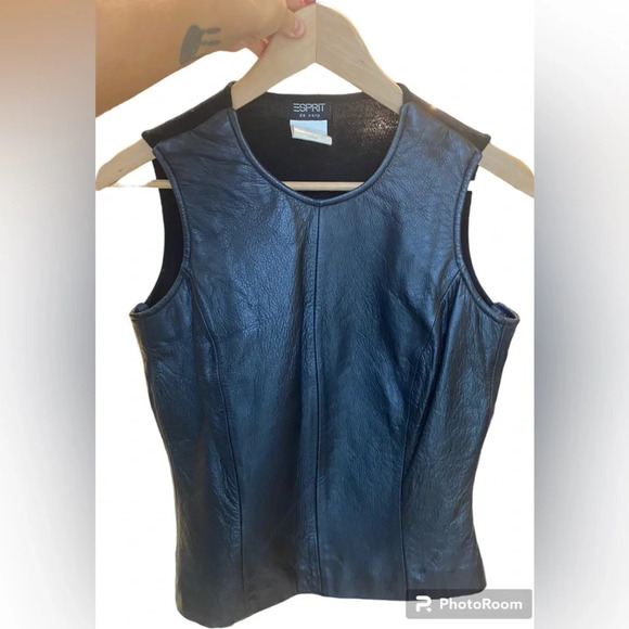 ESPRIT|| Vintage 100%Leather Camisole Blouse, No flaws with a knit back. - Picture 1 of 9